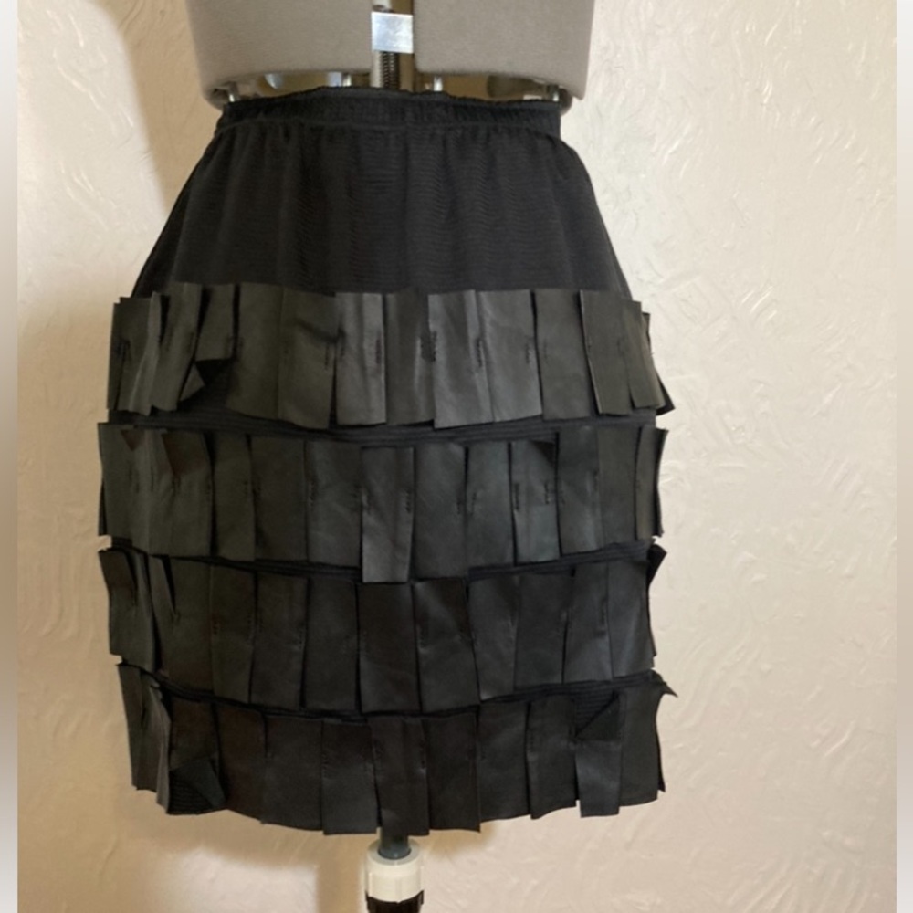 NWT GOGA by gordana Hard to find unique, black silk/leather mini skirt size S
